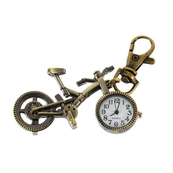 Newest Upgraded Fashion Vintage Bronze Color Bike Keychain Clock Quartz Pocket Pendant Watch Necklace Sweater Key Chain Stationary Bronze