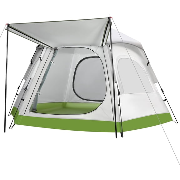 Family Camping Tent 4 Person Waterproof Cabin Tent with Awning and 4 Sided Mesh Windows Easy Setup Portable Outdoor Tent for Beach Park Mountain Hiking Fits 1 Full Air Mattress