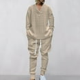 thumbnail image 2 of VBTAPA Winter Outfits for Men Jacquard Knit Lounge Sweatsuit 2 Piece V Neck Pullover Sweater and Jogging Sweatpants Tracksuit Set with Pockets Khaki M, 2 of 9