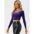 thumbnail image 2 of Disfraz de navidad Top corto de terciopelo con hombros descubiertos y manga larga para mujer Morado Oscuro XL, 2 of 6