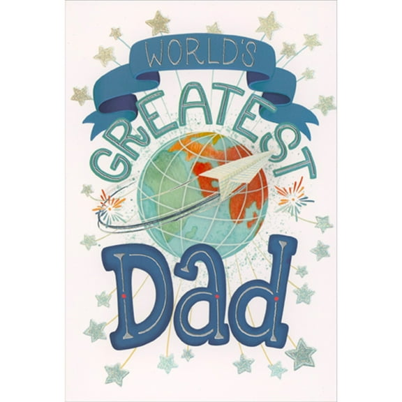 Pictura World's Greatest Dad Globe and Paper Airplane Father's Day Card for Dad