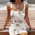 thumbnail image 2 of USSUMA Sun Dresses Women Casual Sleeveless Smocked Tight Club Short Bodycon Summer Dresses Floral Print Tie Knot Sundress for Women Beach Vacation Square Neck Mini Women's Shirt Dress, 2 of 8