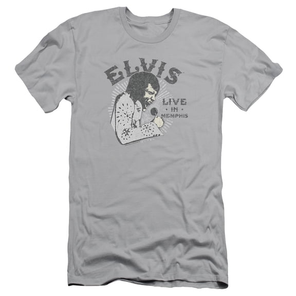 Elvis Presley Live In Memphis Adult 30/1 T-Shirt Silver