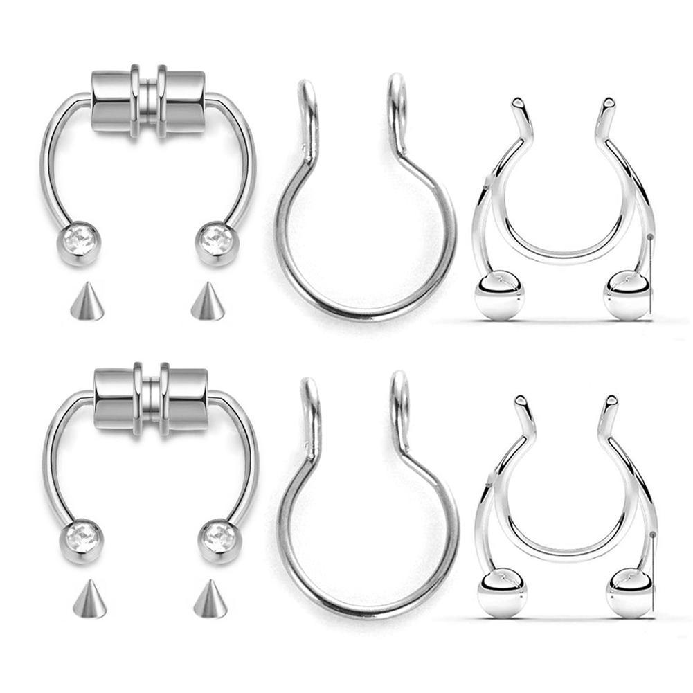6pcs Magnetic Septum Fakes Nose Ear Rings Steel Non-Piercing Gifts R7Y8 - image 4 of 9