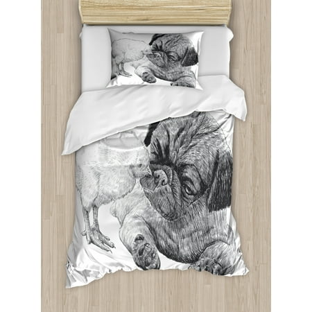 Pug Duvet Cover Set Picture Of A Pug And Little Chick Drawn By