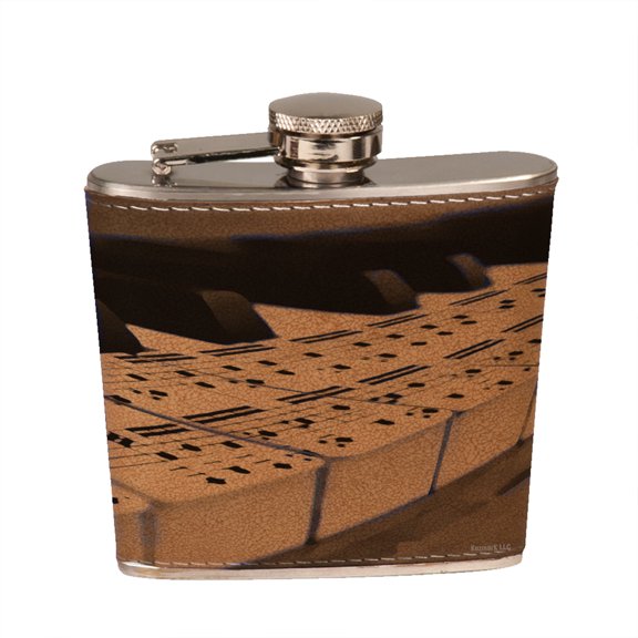 KuzmarK 6 oz. Leather Pocket Hip Liquor Flask - Piano Key Sheet Music