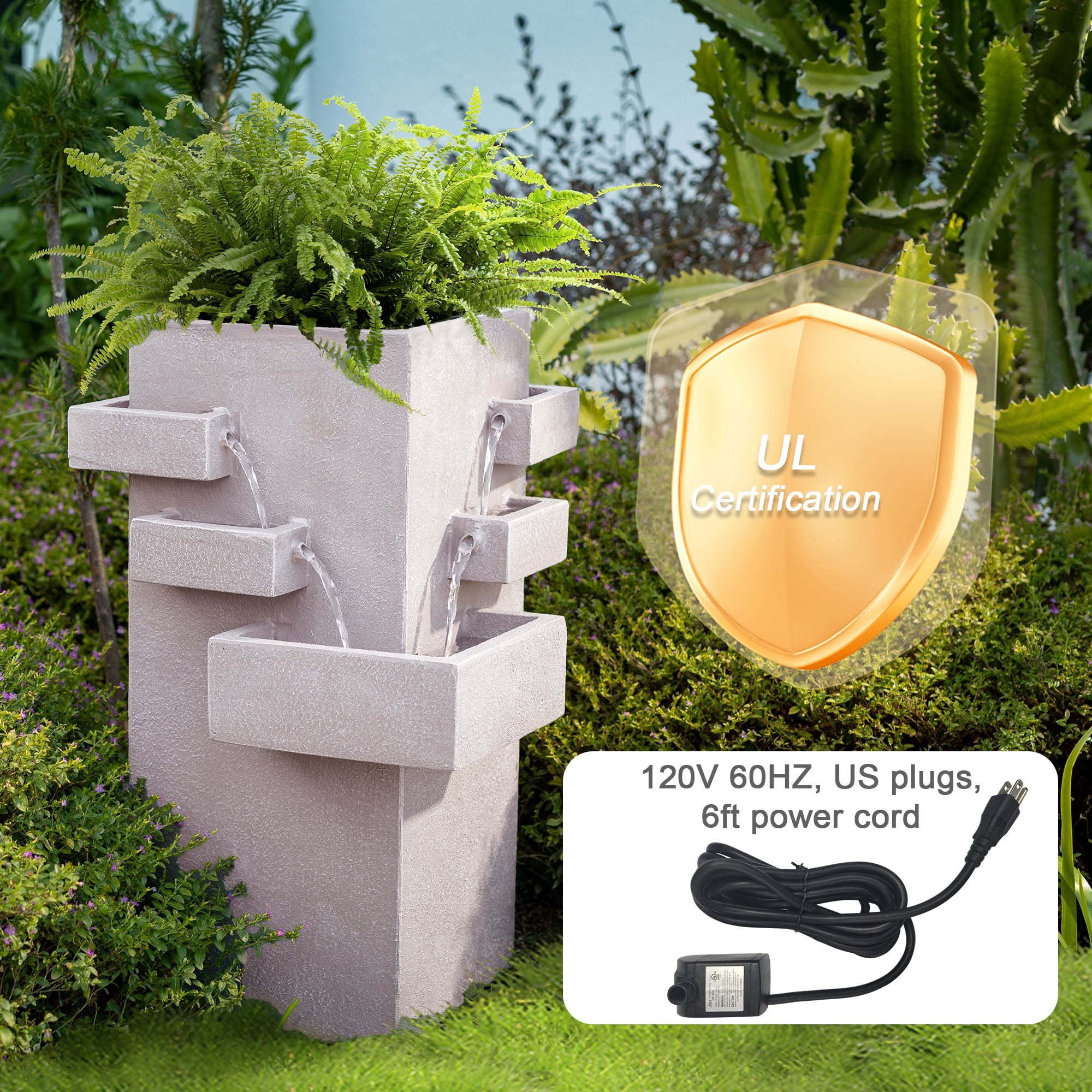 27.8" Outdoor Water Fountain with Tiered Waterfall Flow, Resin Waterfall Fountain for Outside, Indoor/Outdoor Water Feature for Garden, Patio
