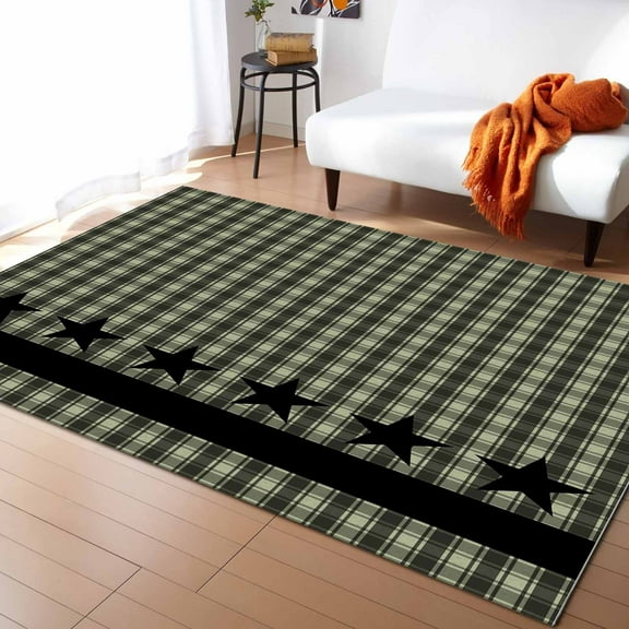Area Rugs Indoor Non-Slip Rectangle Rug 5x8 Ft Checkered Art Abstract Sage Green Plaid Stars Decor Rug Rubber Backing Floor Mats Non Shedding Home Decor Carpet for Entryway Living Room