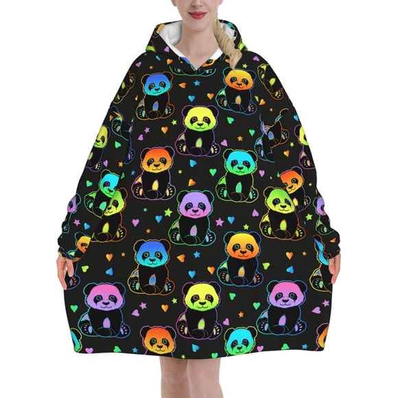 Colorful Rainbow Panda Blanket Hoodies For Women And Men Adult Oversize Wearable Blanket Hoodies For Soft And Warm
