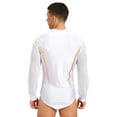 thumbnail image 4 of Doomiva Mens Latin Ballet Ballroom Dance Leotard Long Sleeve Mesh Splice Shiny Rhinestones Shirts White L, 4 of 7