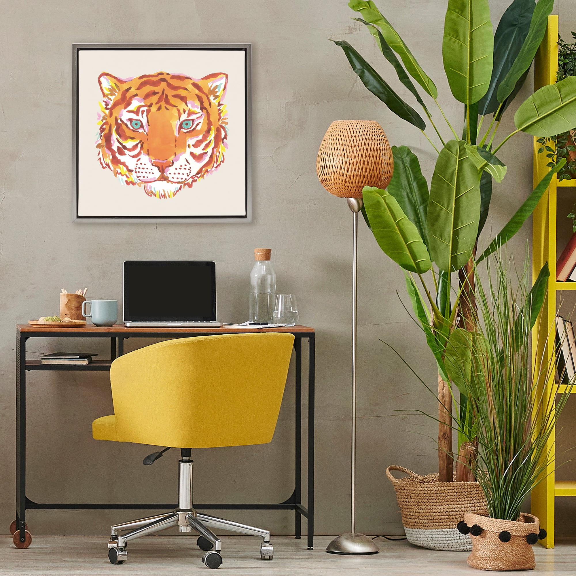 Stupell Industries Orange Boho Tiger Face Gray Framed Floater Canvas Wall Art, design by Karolina Sato