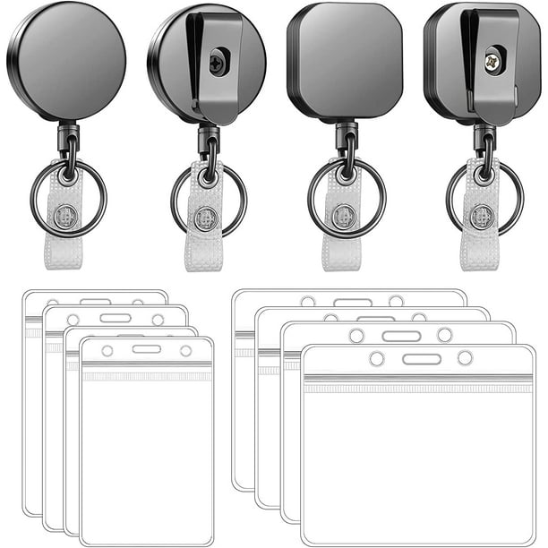 4 Pieces Metal Retractable Badge Reel Round and Square ID Badge