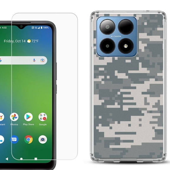 For Boost Mobile Summit 5G Shockproof Phone Case Cover with Tempered Glass Screen Protector, by OneToughShield - Digital Camo