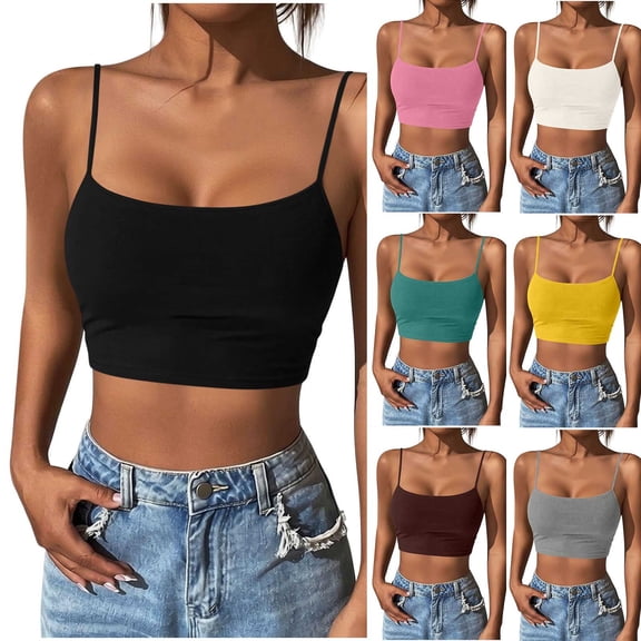 Diufon Camisole Tops for Women Summer Casual Scoop Neck Spaghetti Strap Crop Tank Tops Sleeveless Basic Top