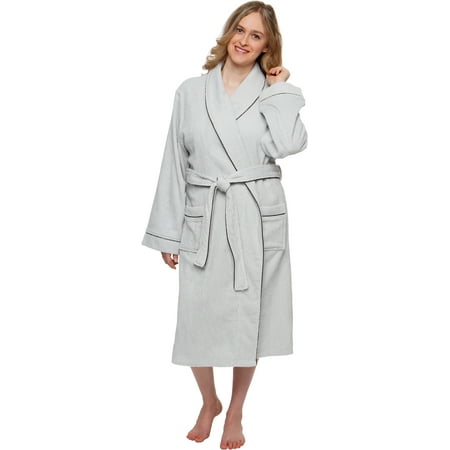 Silver Lilly Women's 100% Cotton Terry Cloth Kimono Spa Bath Robe w/ Piping