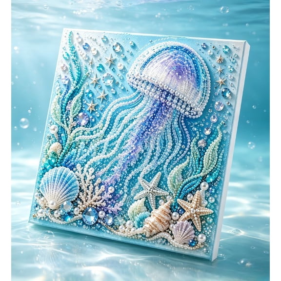 Pearl Art DIY Kit Ocean Theme,Blue Ringed Octopus 3D Diamond Painting For Adults,DIY Pearl Mosaic Craft Set With Rhinestones And Beads,Coastal Wall Art Decor Gift For Beginners