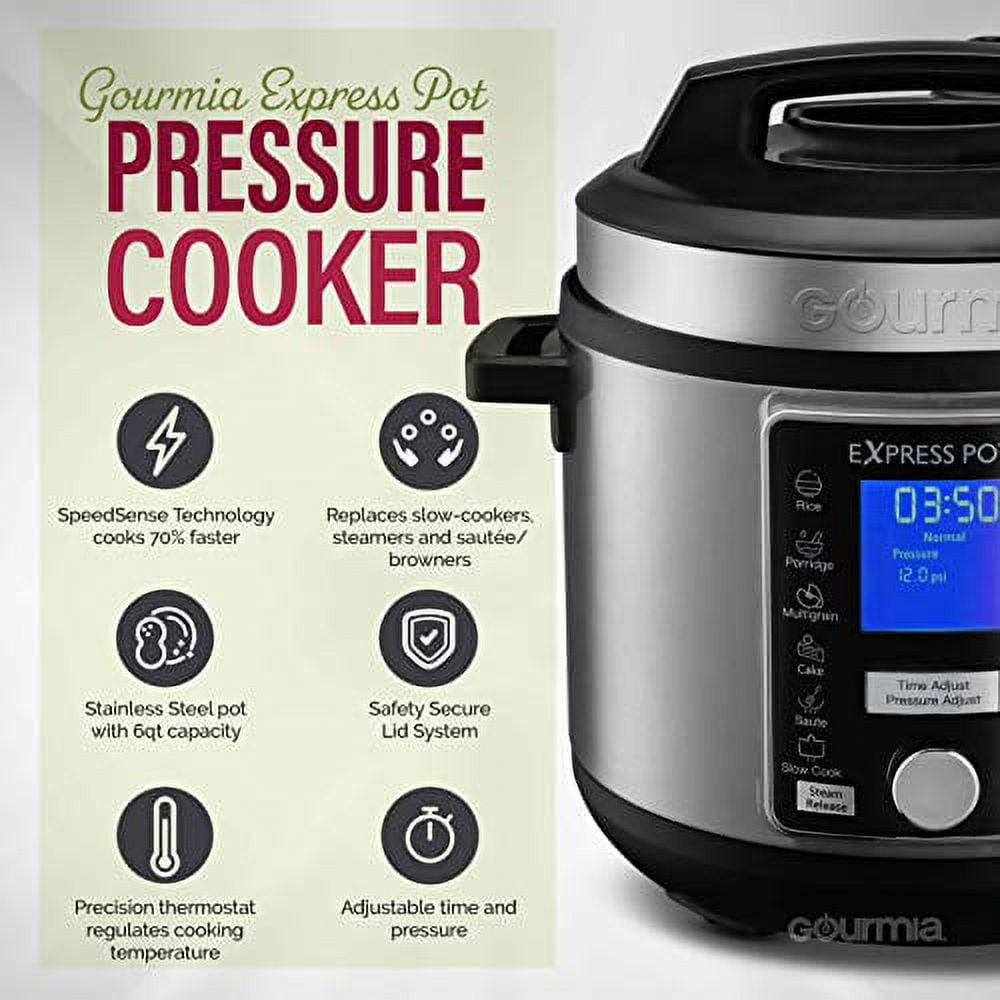 Multi Function Pressure Cookers, Gourmia GPC419 SmartPot Electric Digital  Multi-function Pressure Cooker, 15 Cooking Modes, 4 Quart Stainless Steel,  with Steaming Rack, 800 Watts