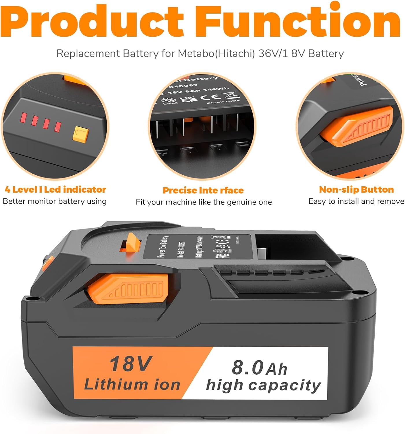 Upgraded 8.0Ah Replacement for Ridgid 18V Battery Ultra-High Capacity Compatible with Ridgid 18Volt Battery R840083 R840085 R840086 R840087 R840089 AC840085 AC840086 AC840087P AC840089 2Pack