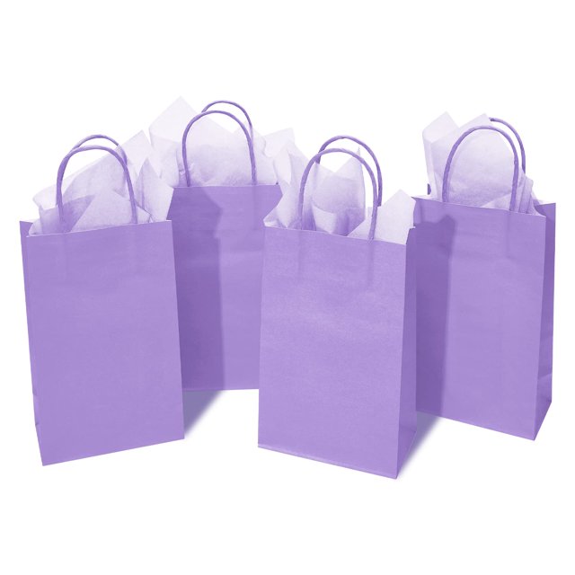 Bolsas de regalo DjinnGlory, color morado y lavanda con papel de seda, paquete de 24