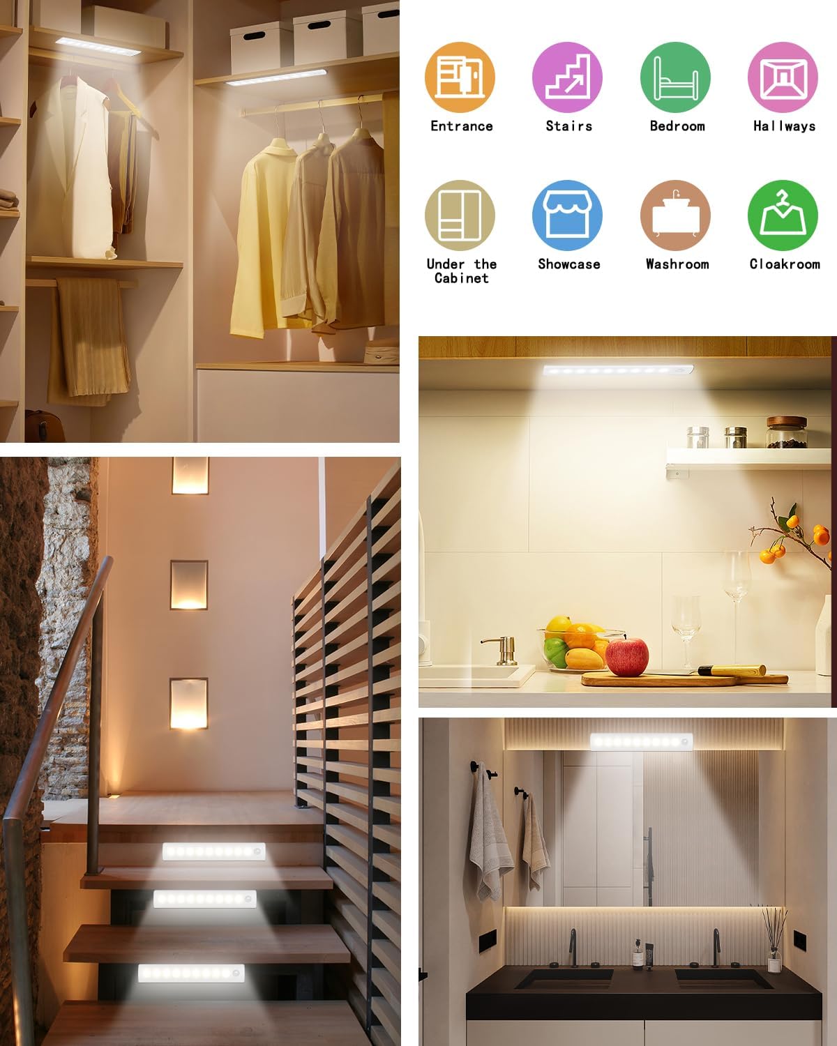 Anmeery Under Cabinet Lighting with Charging Station, LED Motion Sensor Light Indoor Wireless Magnetic Light for Cupboard(5 PCS)