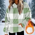 thumbnail image 5 of MELDVDIB Womens Plaid Hoodies Fall Winter Long Sleeve Oversized Pullover Hooded Sweatshirt Daily Outdoor Activities Outfits Tops with Pocket Green 2XL, 5 of 5