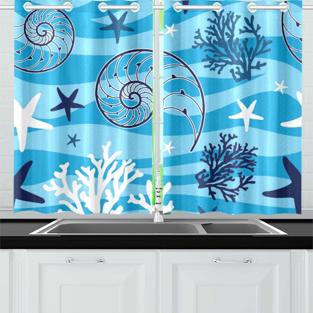 YUSDECOR Sea Shells And Starfish Window Curtains Kitchen Curtain Room ...