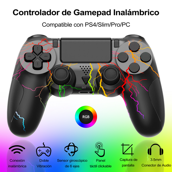 YUOY Controlador Inalámbrico PlayStation 4 con Iluminación Rgb, Ioystick de Juego Remoto Compatible con P4/Slim/Pro/PC, Negro
