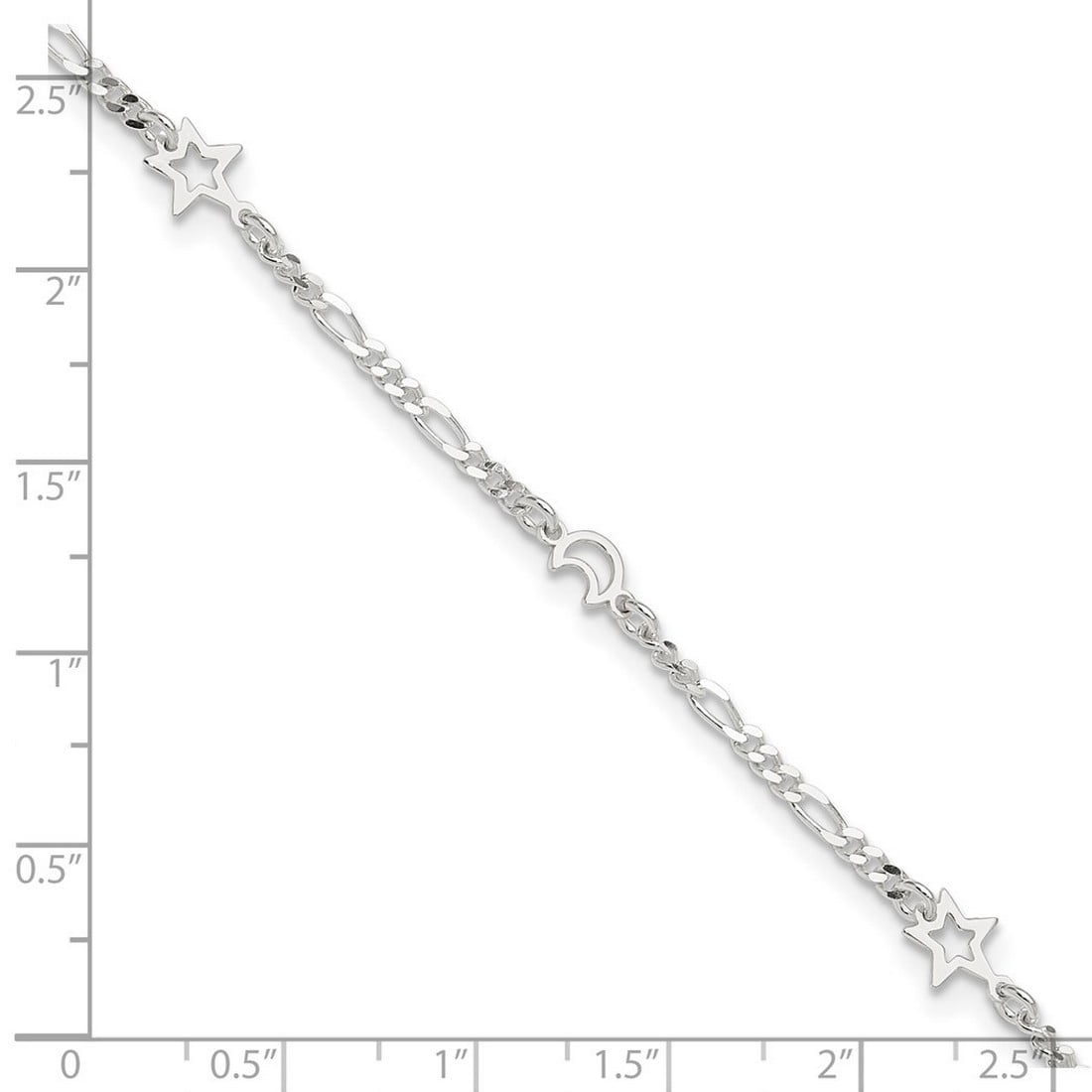 6mm 925 Sterling Silver Polished Celestial Moon and Star Plus 1in Extension Anklet 10 Inch Anklet for Women