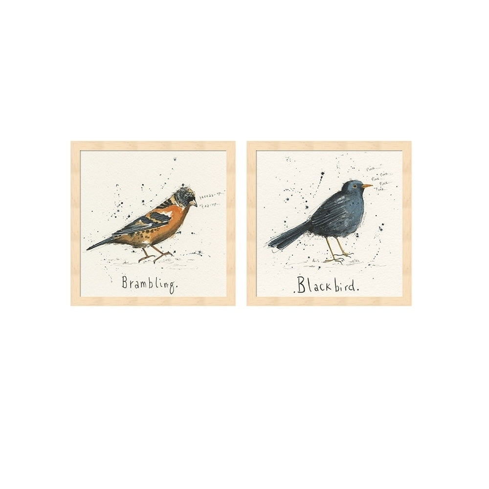 Brambling and Blackbird Canvas Prints with Natural Frame