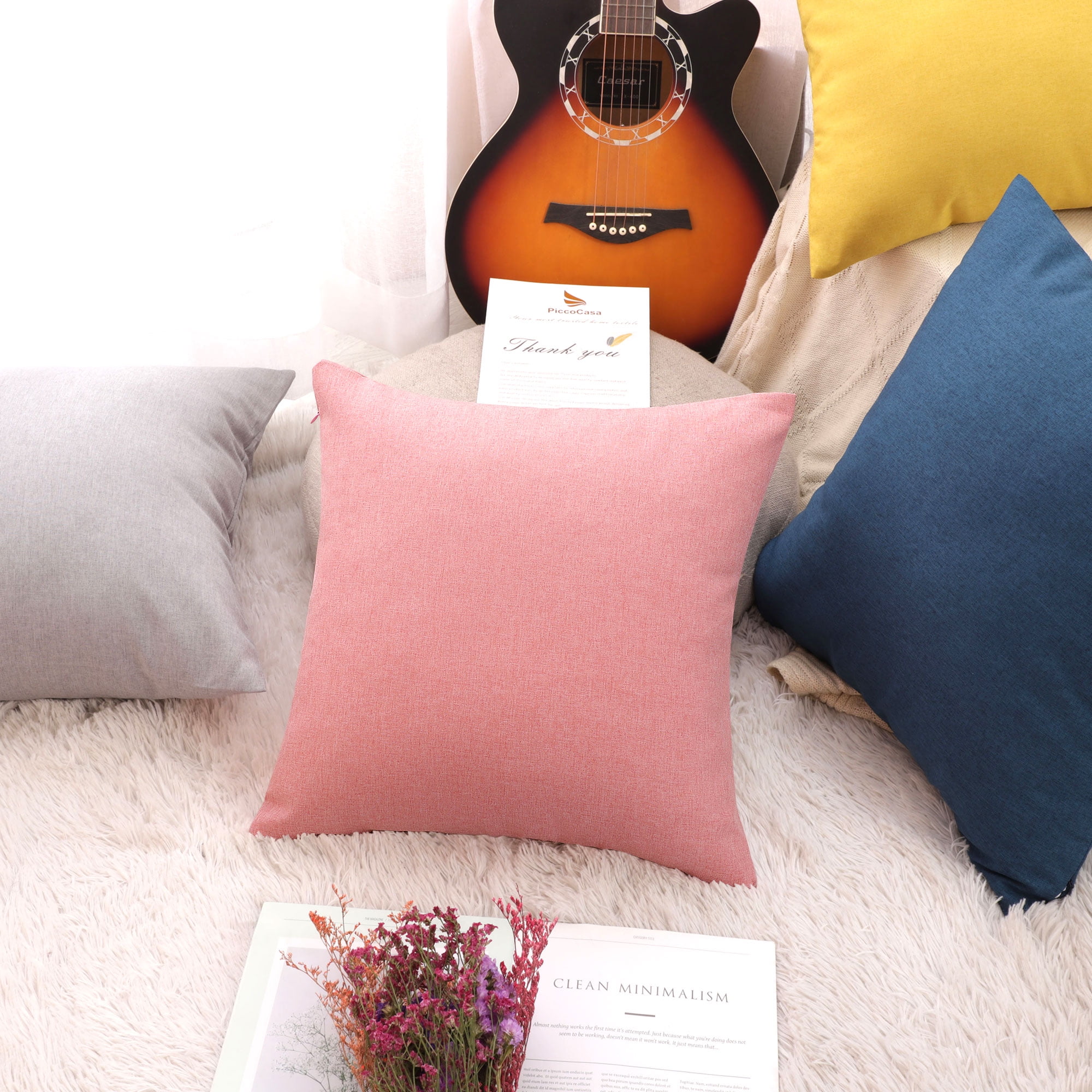 Unique Bargains 2-Pack Solid Waterproof Decorative Throw Pillow Covers Pink 18" x 18"