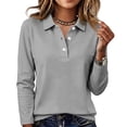 thumbnail image 2 of Womens Long Sleeve Polo Shirts V Neck Collared Button Down Shirt | Polo Shirts,V Neck, Collared, Button Down Gray S, 2 of 6