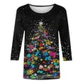 thumbnail image 5 of Lopecy-Sta Women's Christmas Neon Christmas Tree Graphic 3/4 Sleeve T-Shirt, Casual Crew Neck Cotton Top, Loose Festive Holiday Shirt for Women Black L, 5 of 5