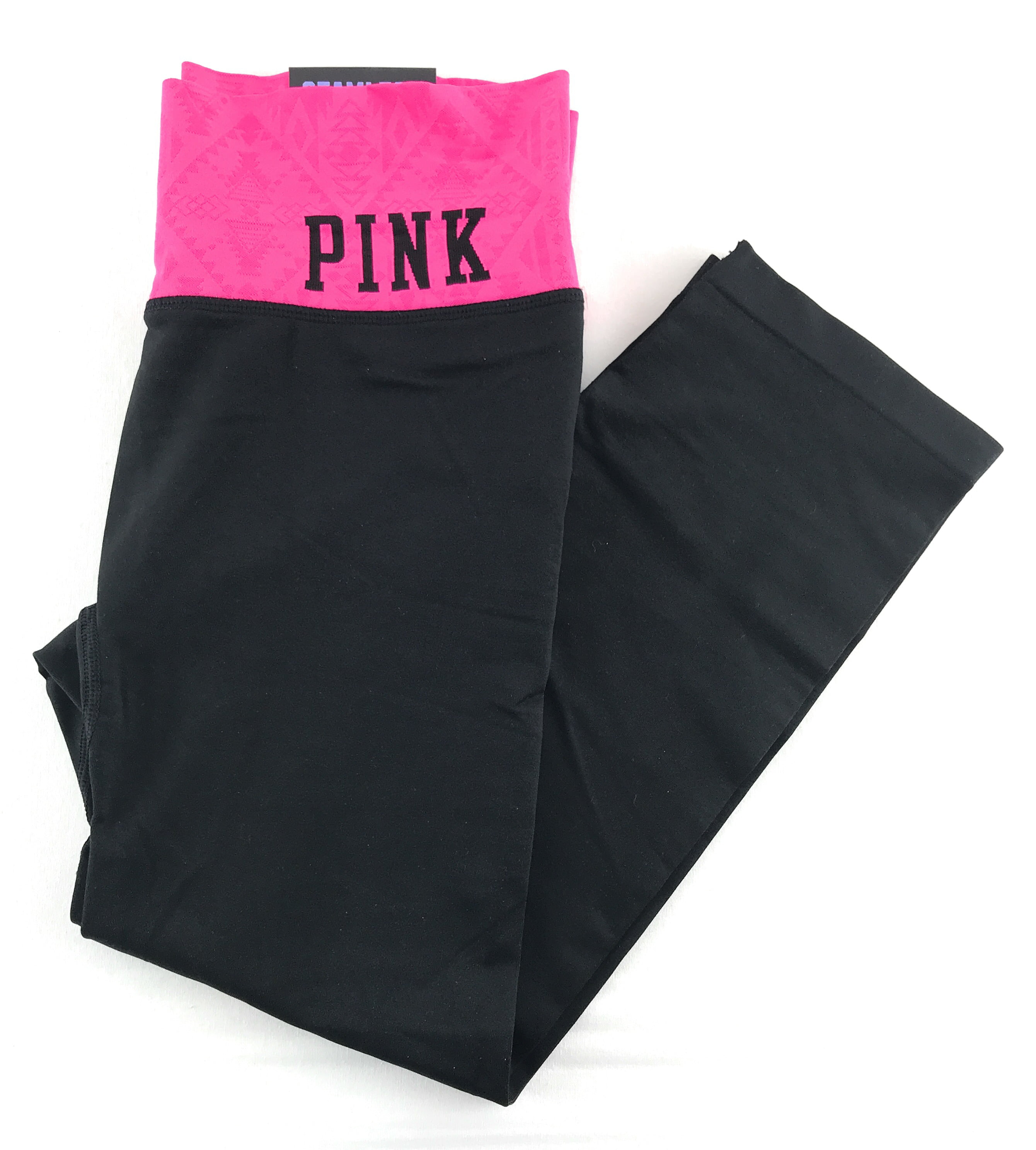 Victoria's Secret Pink Yoga Ankle Legging Black Side Striped Logo Pink NWT