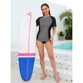 thumbnail image 3 of Women's Banded Crewneck UPF 50+ Swimwear Rash Guard Colorblock Short Sleeve Surfing Bath Tops, 3 of 6