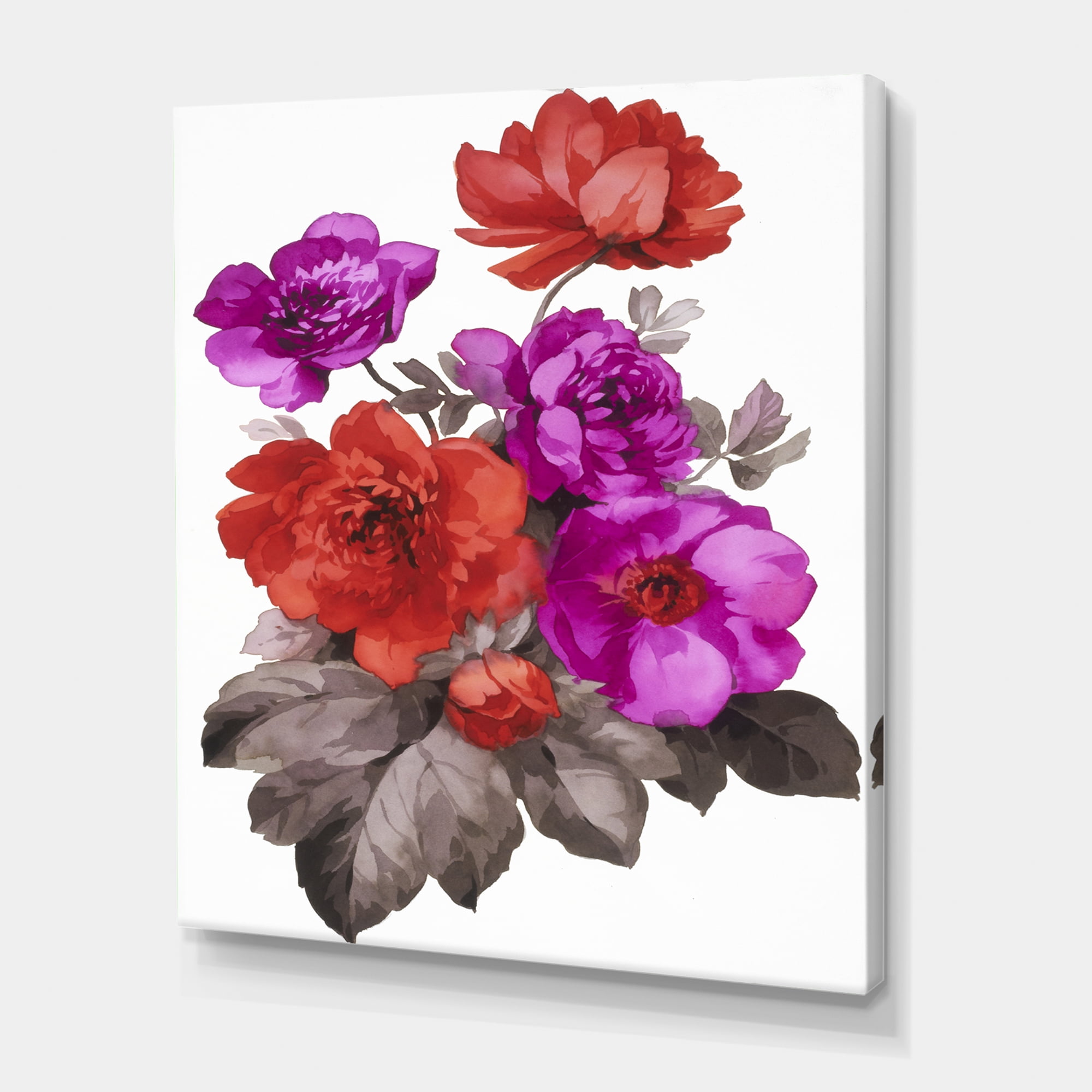 Designart ' Fuchia and Red Flowers ' Traditional Canvas Wall Art Print