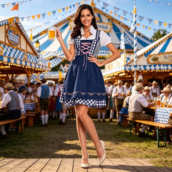 IUYRTFE Women's Oktoberfest Dirndl Dress Short Sleeve Floral Print Bavarian Costume for Beer Festival Party