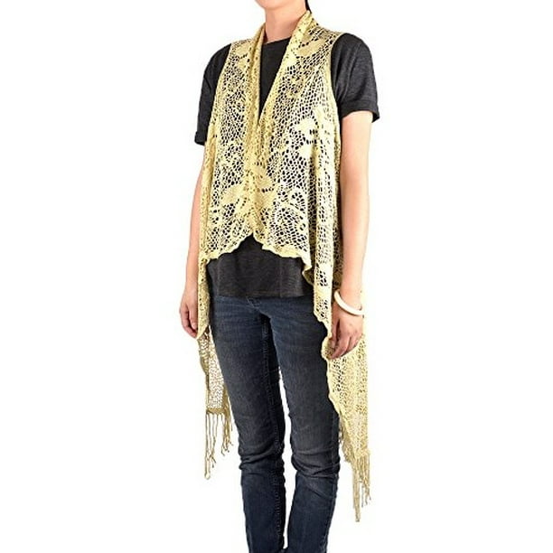 White Deer Women's Sleeveless Floral Lace Vest Cardigan Kimono Open