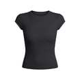 thumbnail image 5 of Aihuaihua Womens Cap Sleeve Tops Summer Crew Neck Short Sleeve Shirts Slim Fit Basic Ribbed Tees Y2K Going Out Crop Tops Black L, 5 of 6