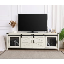 Farmhouse Modern Wood Entertainment Center for 75 Inch TV, Media TV Console with Sliding Barn Door and Storage Shelf for Living Room Bedroom,Wihte