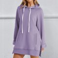 thumbnail image 4 of Long Hoodies for Women with Pocket Side Split Drawstring Loose Hooded Sweatshirt Mini Dress Plain Pullovers (XL, Purple), 4 of 6