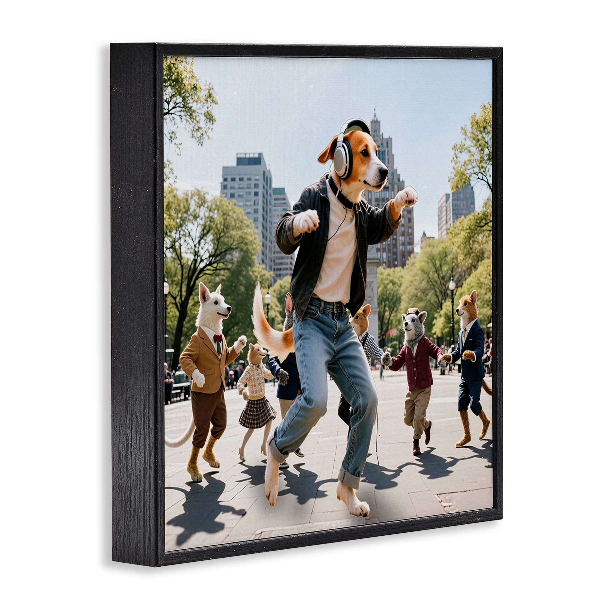 Stupell Industries Stylish Dog Dancing in Park Black Framed Giclee Art, design by CAD Designs