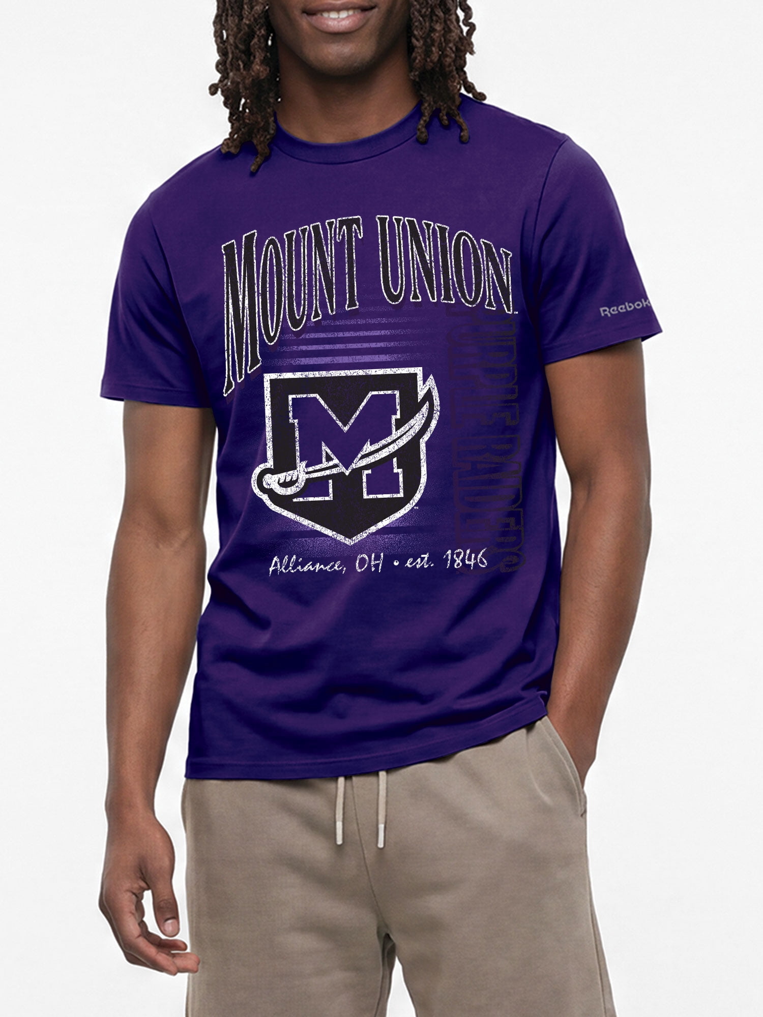 Mount Union Purple Raiders Reebok Mens Crew Neck Short Sleeve T-Shirt