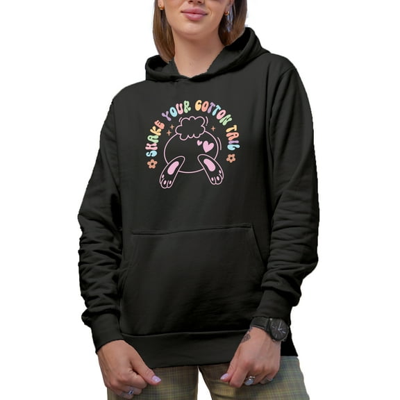 Shake Your Cotton Tail feat. a Bunny, Easter Art Favor, Souvenir or Merch Gift, Black Hooded Sweatshirt or Hoodie, XL