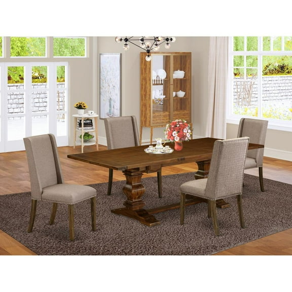 East West Furniture 5-pc wood dining table set with Chair’s Legs and Dark Khaki Linen Fabric