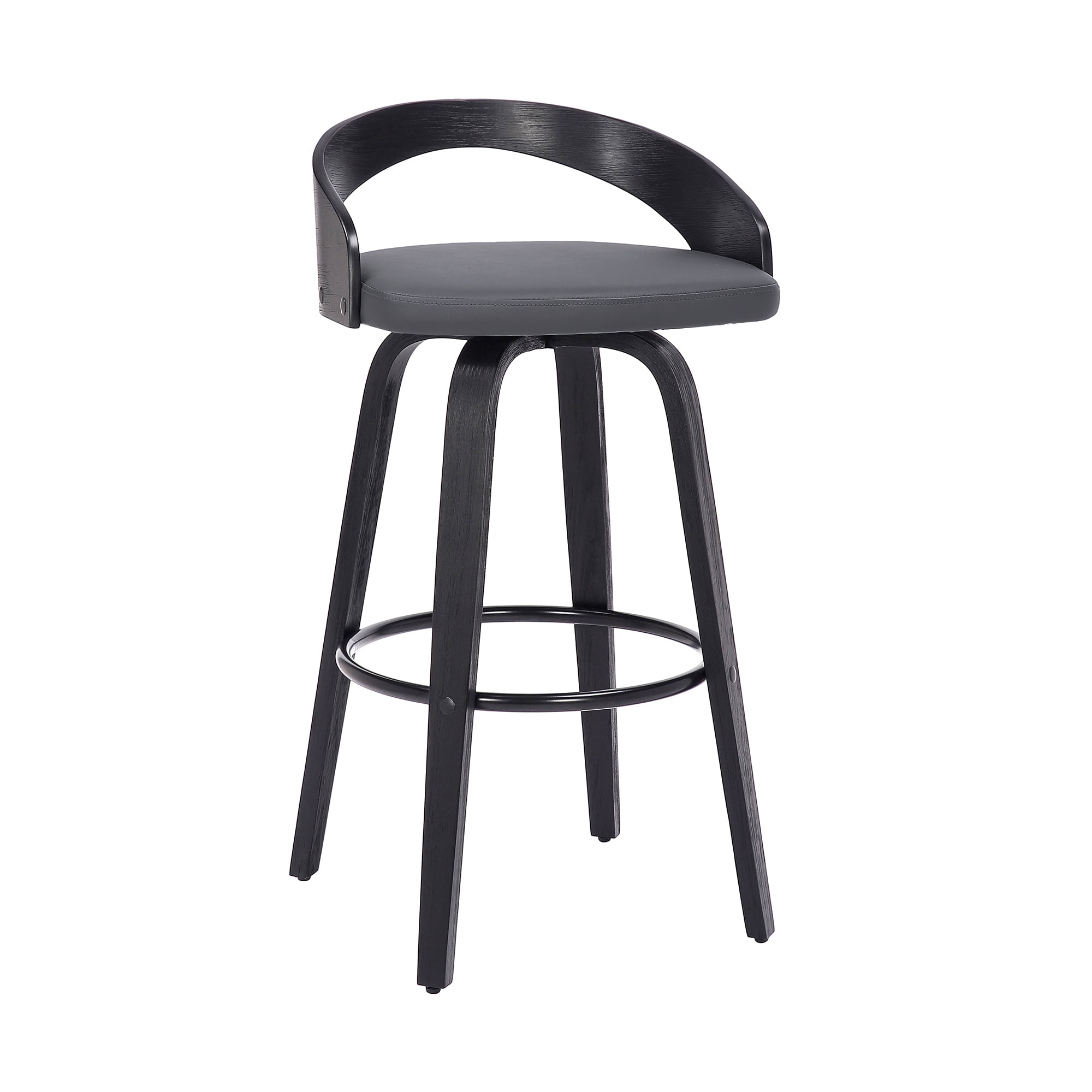 Sonia 26" Counter Height Swivel Gray Faux Leather and Black Wood Bar Stool - Set of 4