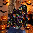 thumbnail image 2 of Trgacdwlo Halloween Long Sleeve Blouses for Women Funny Pumpkin Ghost Fall Womens Henley Tops Ghost Graphic Spooky Pullover for Women, 2 of 5