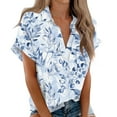 thumbnail image 2 of Button Down Shirt Women Cotton Short Sleeve Blouses V Neck Collared Button Up Summer Beach Tops, 2 of 7