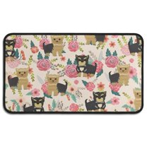 Yorkie Dog and Pioneer Flower Door Rugs,Washable Non Slip Door Mats Indoor,Decorative Door Mats,Entry Mat Indoor for Entrance,Bedroom,Kitchen,Bathroom,30"x17"
