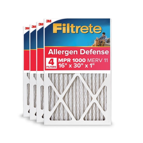 Filtrete 16x30x1 HVAC Furnace Air Filter, MPR 1000 MERV 11, Allergen Defense, 4 Pack