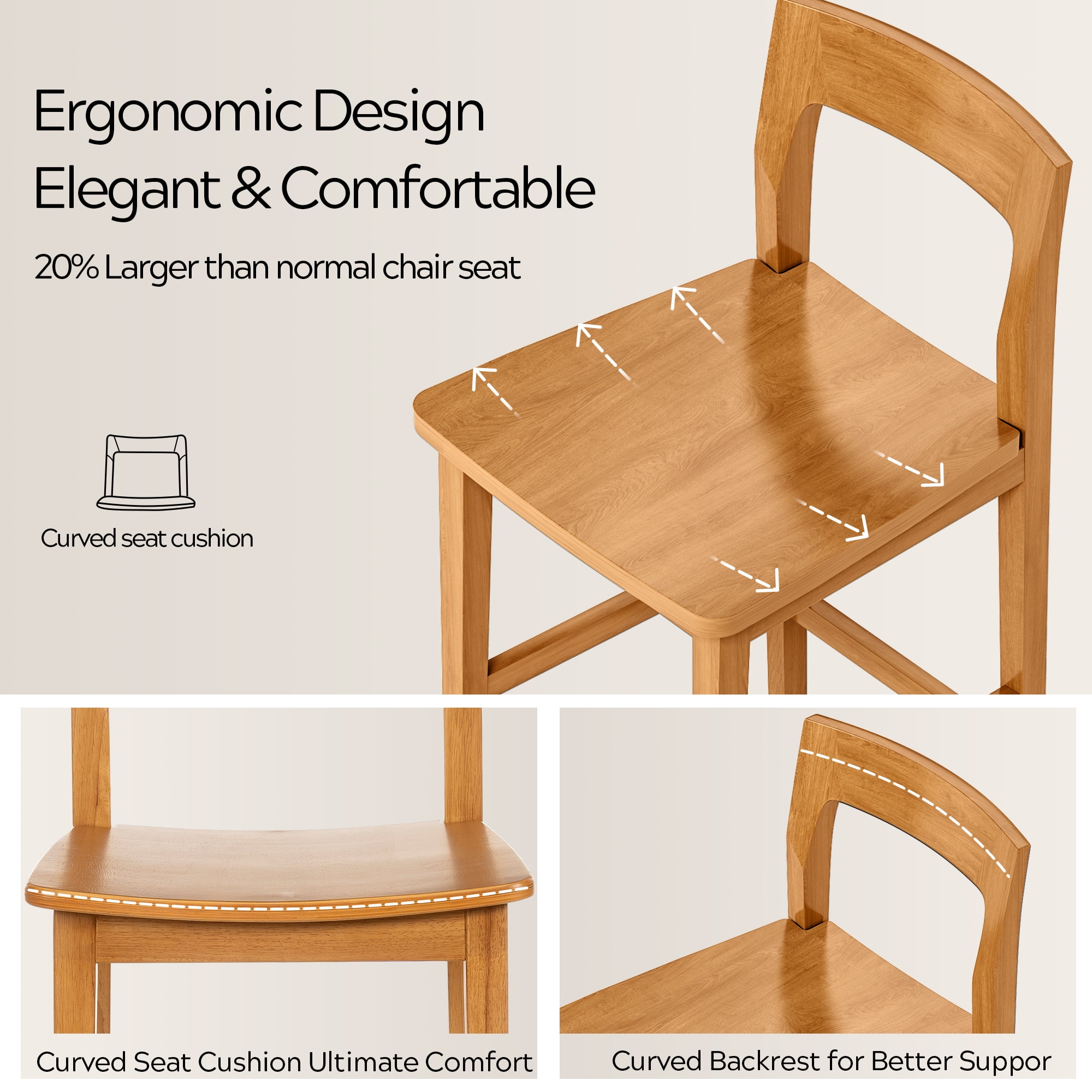 EYYTHUNG Mid-Century Wood Bar Stools Set of 2, Brown Counter Height Chairs, Dark Natural Oak